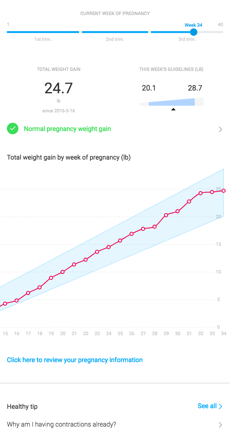 Der Schwangerschaftsmodus zeigt an, ob Sie sich in puncto Gewichtszunahme während der Schwangerschaft in einem gesunden Bereich befinden.