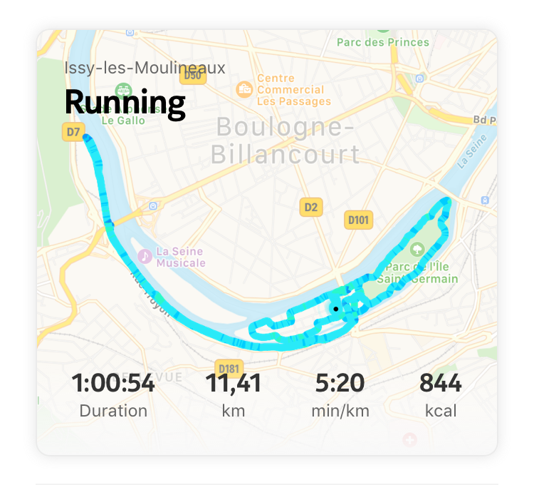 Raphaël's training run as recorded in the Health Mate app