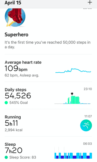 Steel HR captured all of Tara's marathon moves in the Health Mate app