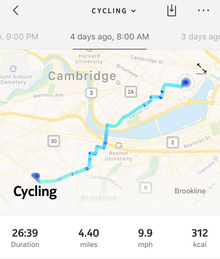 Sam's commute tracked in the Health Mate app