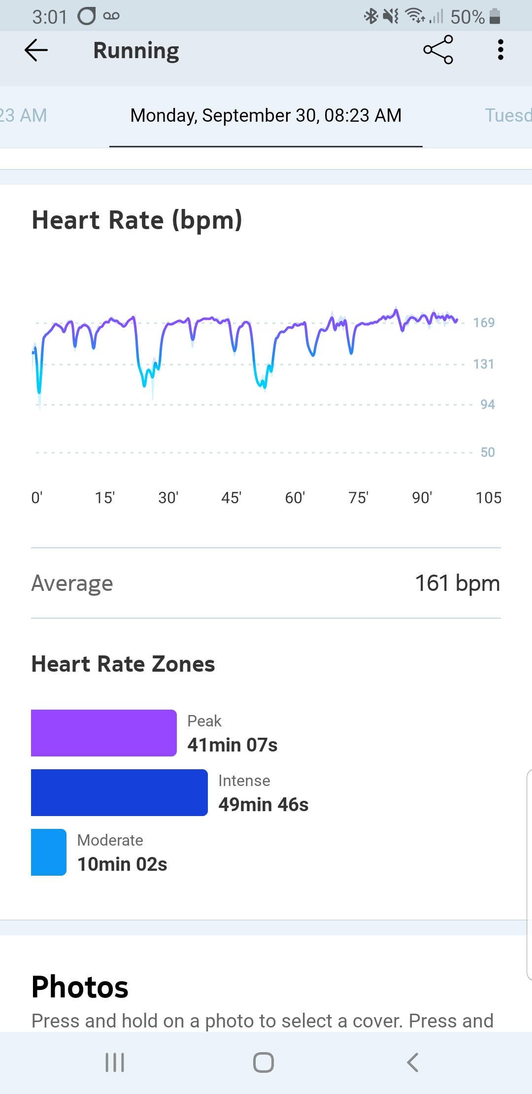 Claire’s average heart rate during one of her training sessions.